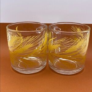 Vintage Libby Golden Yellow Wheat Glass Coffee Cups Made In USA Set Of Two
